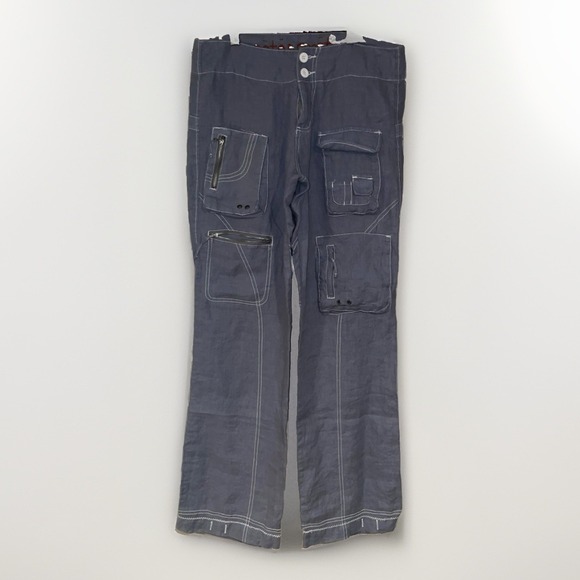 pete&greta Pants - Pete Greta Johnny Was Linen Cargo Pants Size 6 Unisex Zip Pockets Boho Blue Gray